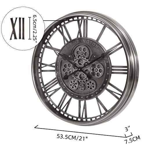 21��� Industrial Real Moving Gears Metal Wall Clock with Roman Numerals