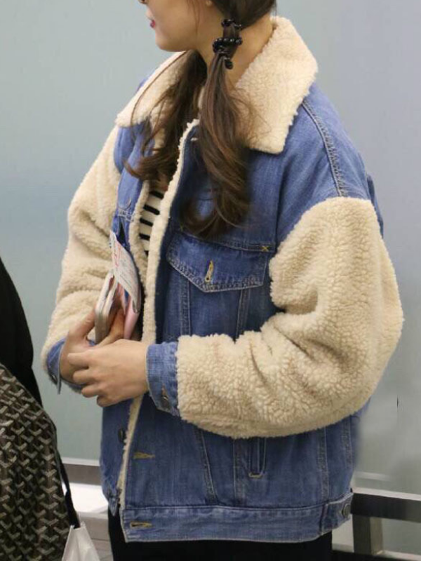 Jeans Paneled Winter Vintage Long Sleeve Cotton Coat