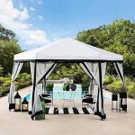 Sunjoy Lambert 11×11 ft. 2-Tone Pop Up Portable Hexagon Steel Gazebo, White & Black
