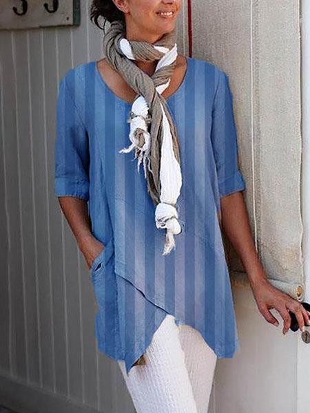 Casual Striped Asymmetrical Shirts & Tops