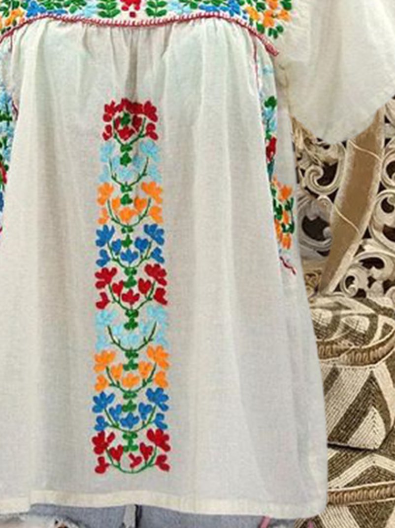 Casual Short Sleeve Floral V Neck Shirts & Tops