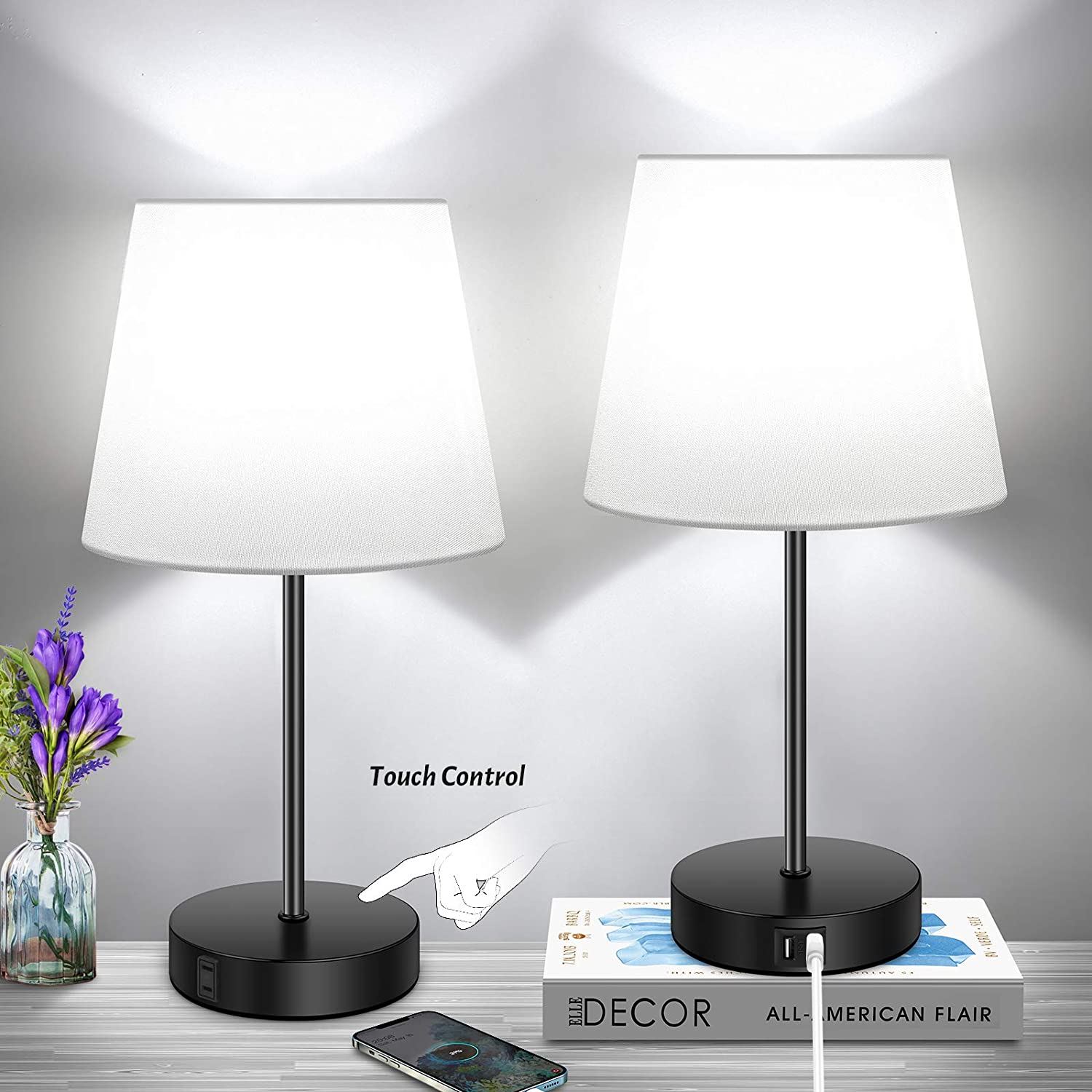 Table Lamp with 2 USB Ports &1 AC Outlet