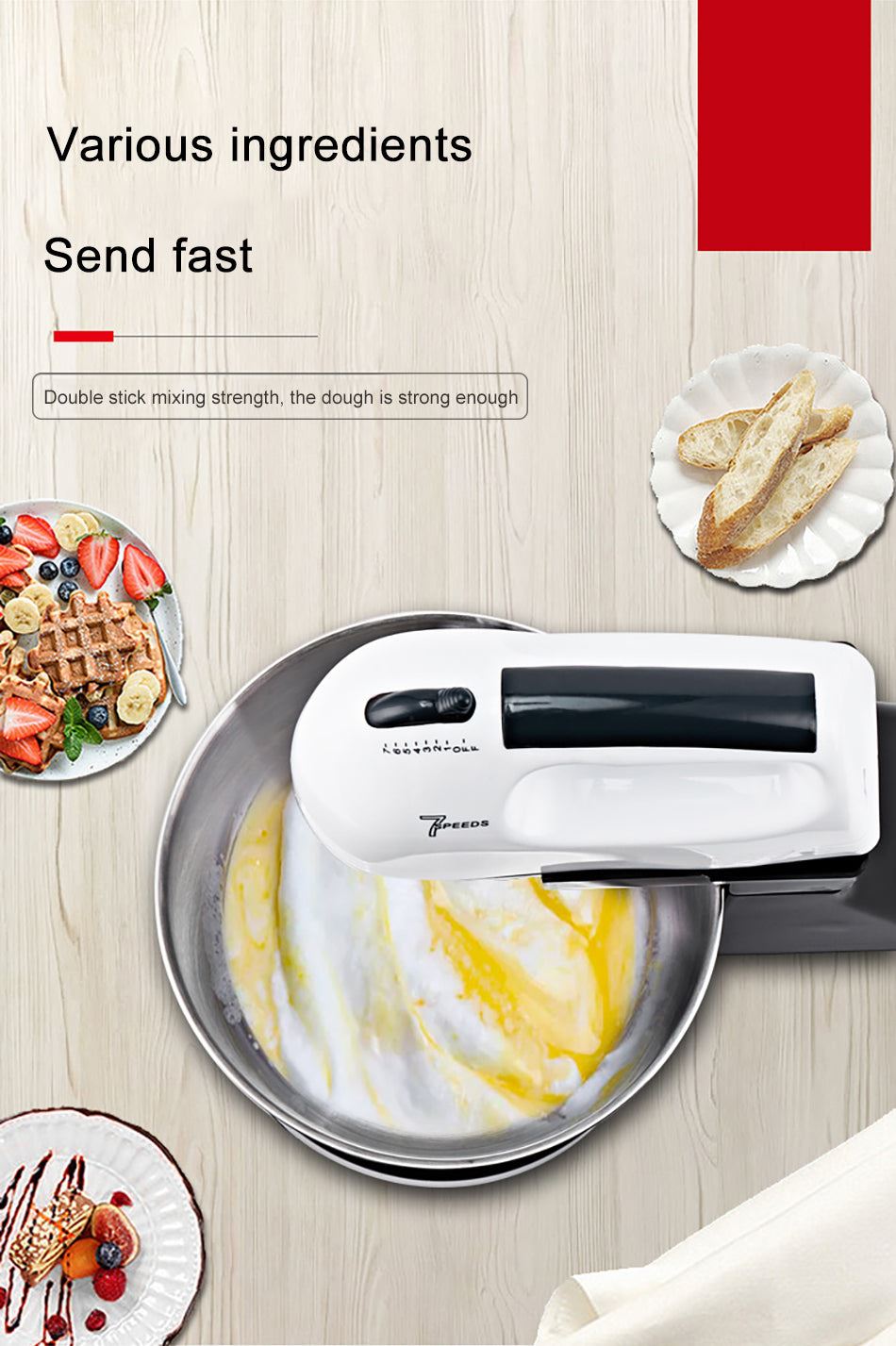 Electric Food Mixer 110-240V Stand Mixer 7-speed Detachable Kitchen Food Blender Cream Egg Whisk