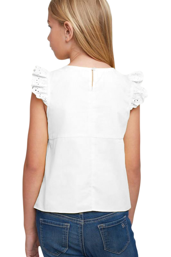 White Eyelet Sleeve Tie-front Top