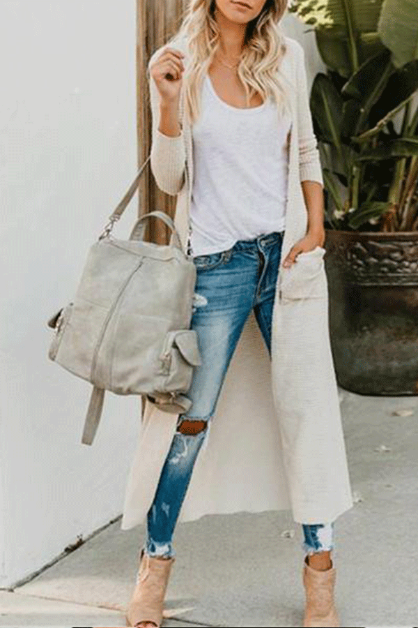 Fashion Button Long Sleeve Pocket Cardigan