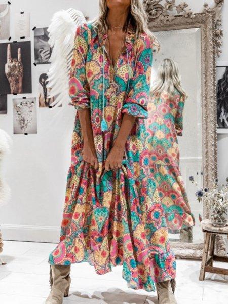 Color Long Sleeve Tribal Dresses