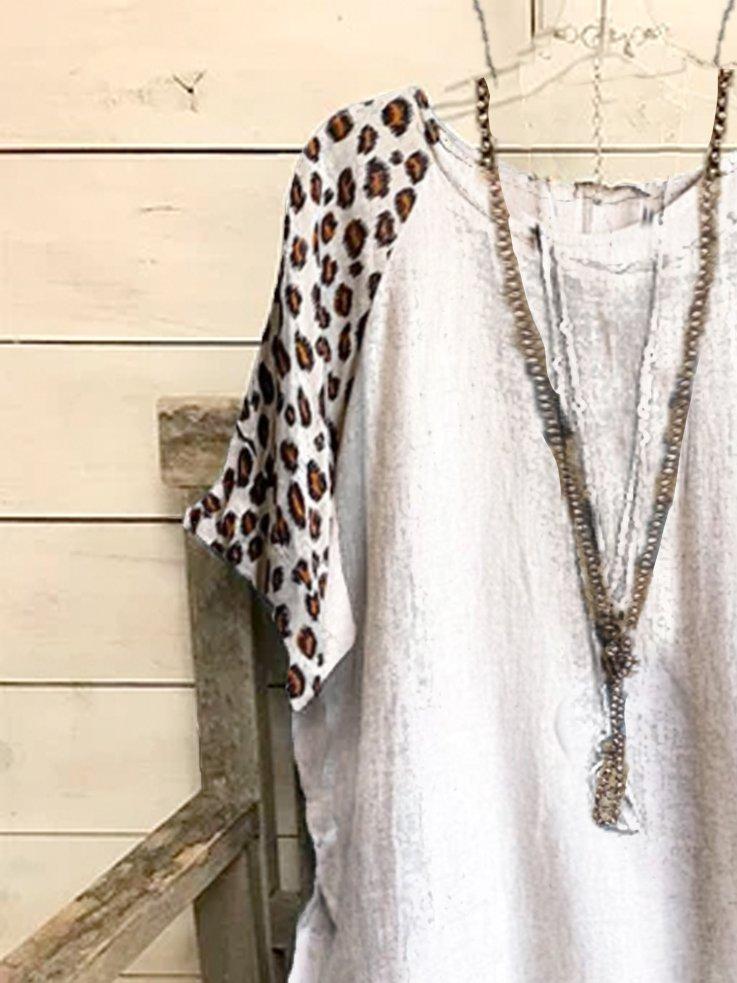Linen Short Sleeve Leopard Shirts & Tops
