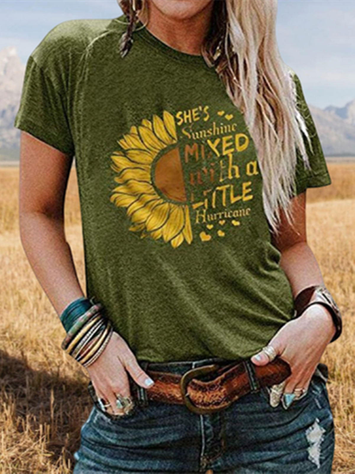 Casual Graffiti Printed V-neck Short Sleeve T-shirt