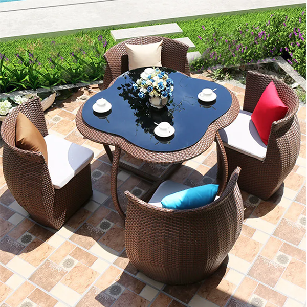 Outdoor rattan chair storage table and chair five-piece outdoor garden courtyard waterproof sunscreen furniture outdoor balcony rattan table and chair