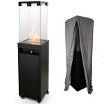 Planika Faro 59′′ Propane Patio Heater with Waterproof UV Dust Cover (Wheels, Black Glass Pebbles, Gas Regulator Incl.) CE Certified and Tested Gas Deck Heater.
