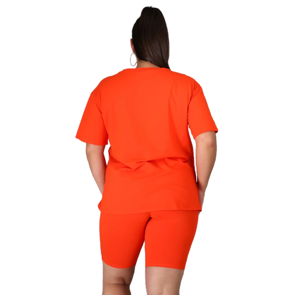 Plus Size Summer Print Two Piece Casual Shorts Set