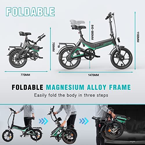 HITWAY Electric Bike,16 inch Folding Electric Bicycle, Double Shock