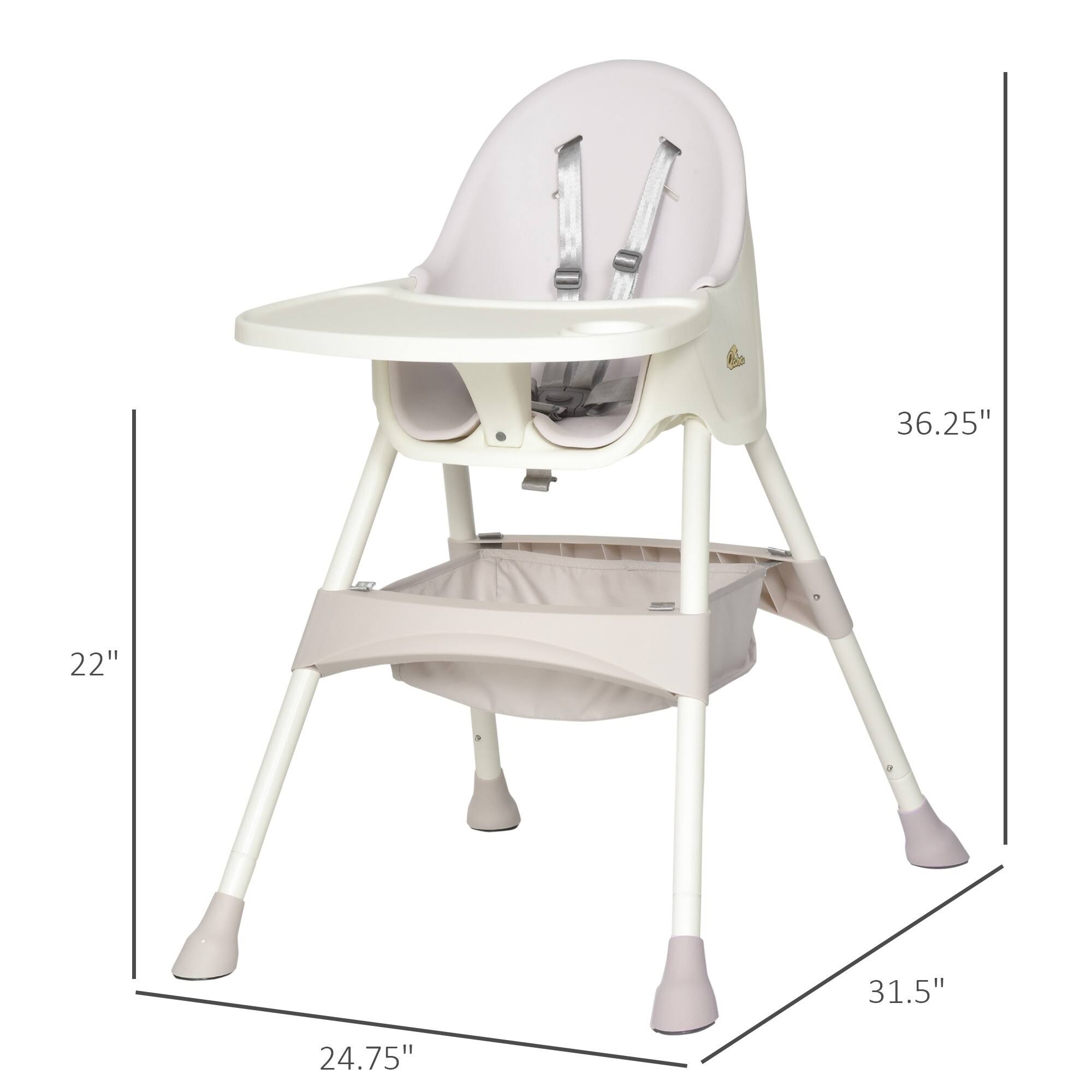 Qaba Baby High Chair 3-in-1 Kids Toddler Seat with 5-Point Safety Harness, Removable Food Tray, Flexible Design - Pink