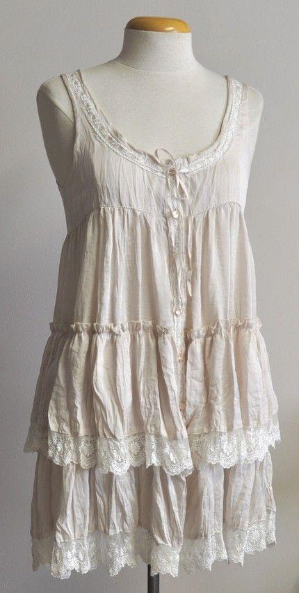 Beige lace cotton and linen dress