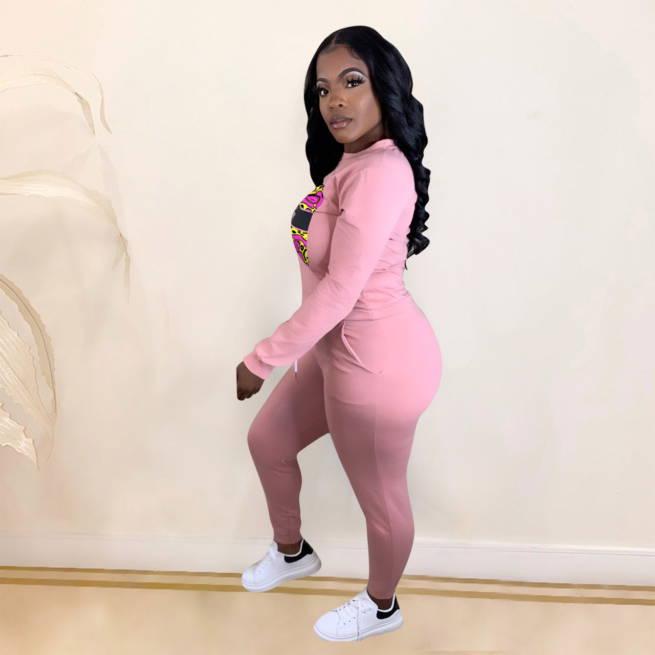 Autumn Casual Print Round Neck Sweatsuit