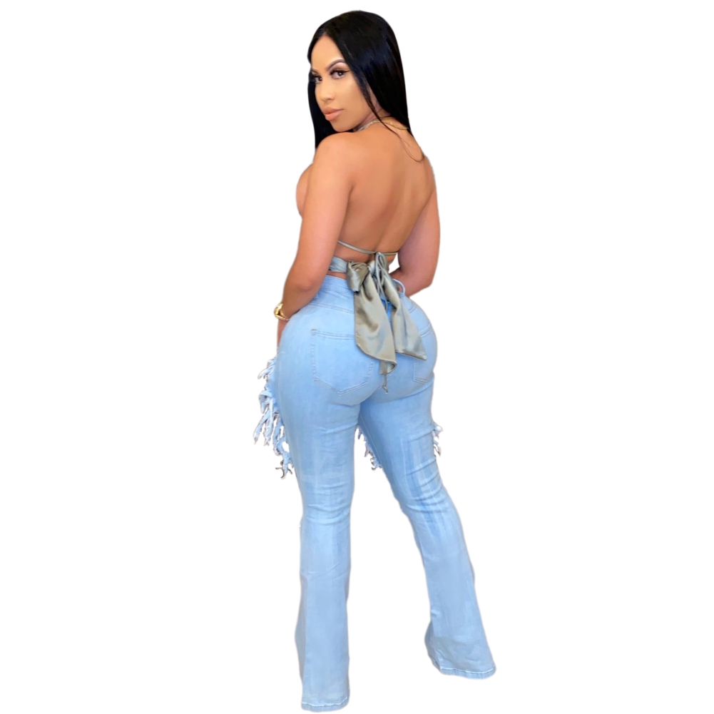 Light Blue Cut Out High Waist Jeans
