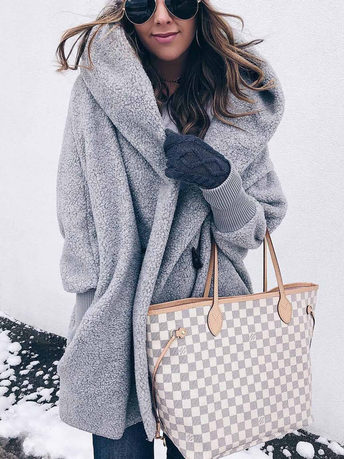 Gray Long Sleeve Hoodie Coat