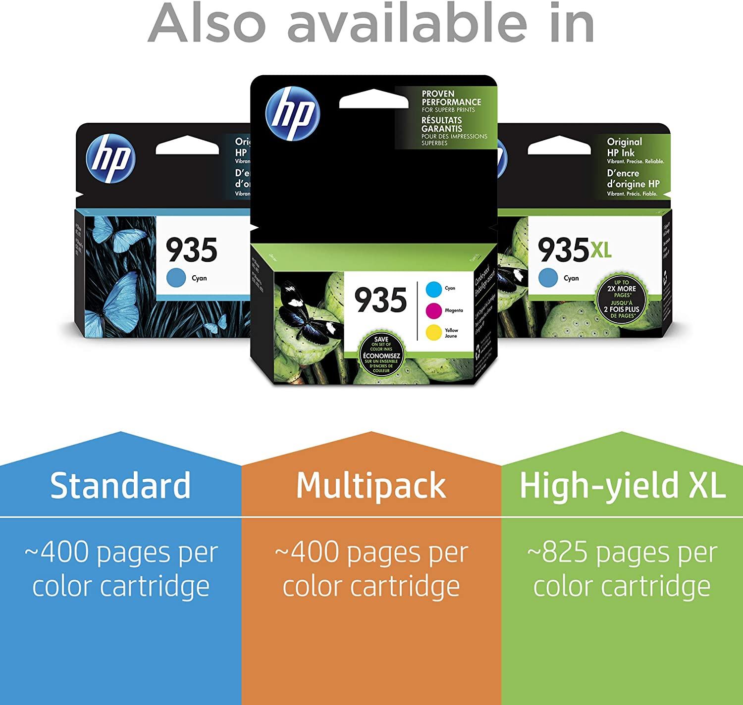 HP 935 | 3 Ink Cartridges | Cyan, Magenta, Yellow | C2P20AN, C2P21A, C2P22AN
