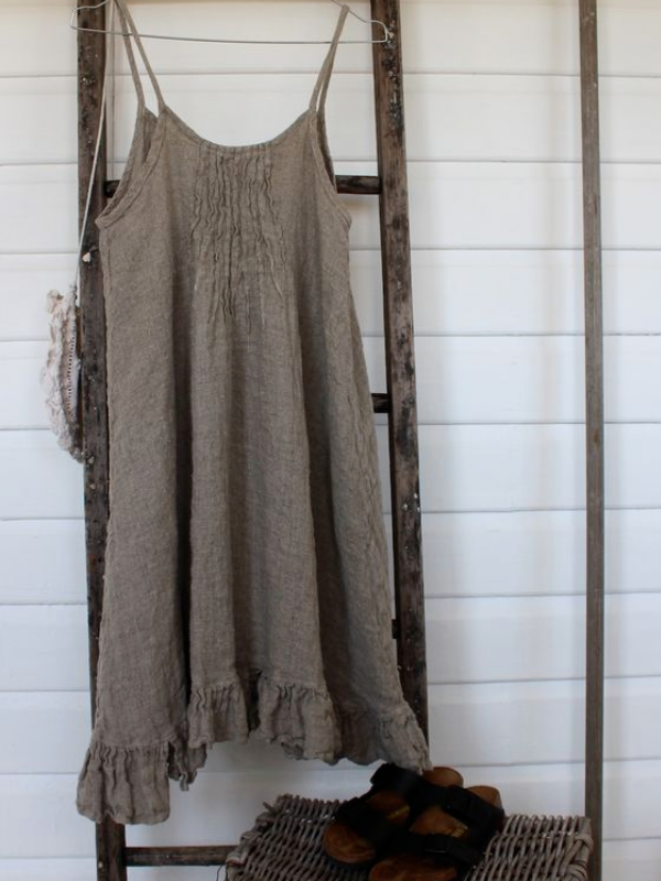 Ruffled Spaghetti-Strap Crew Neck Dresses