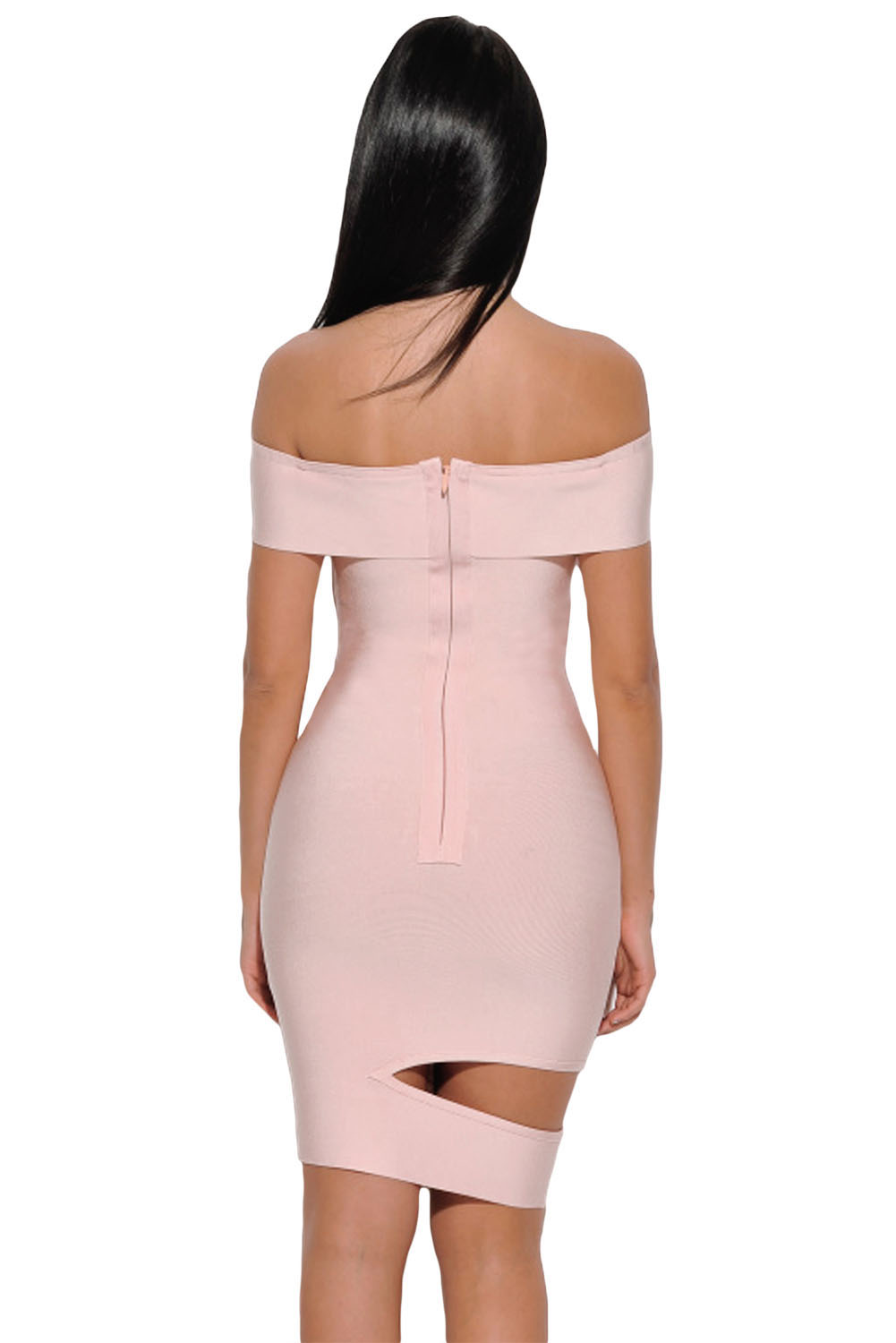 Peach Off The Shoulder Cut Out Bandage Dress