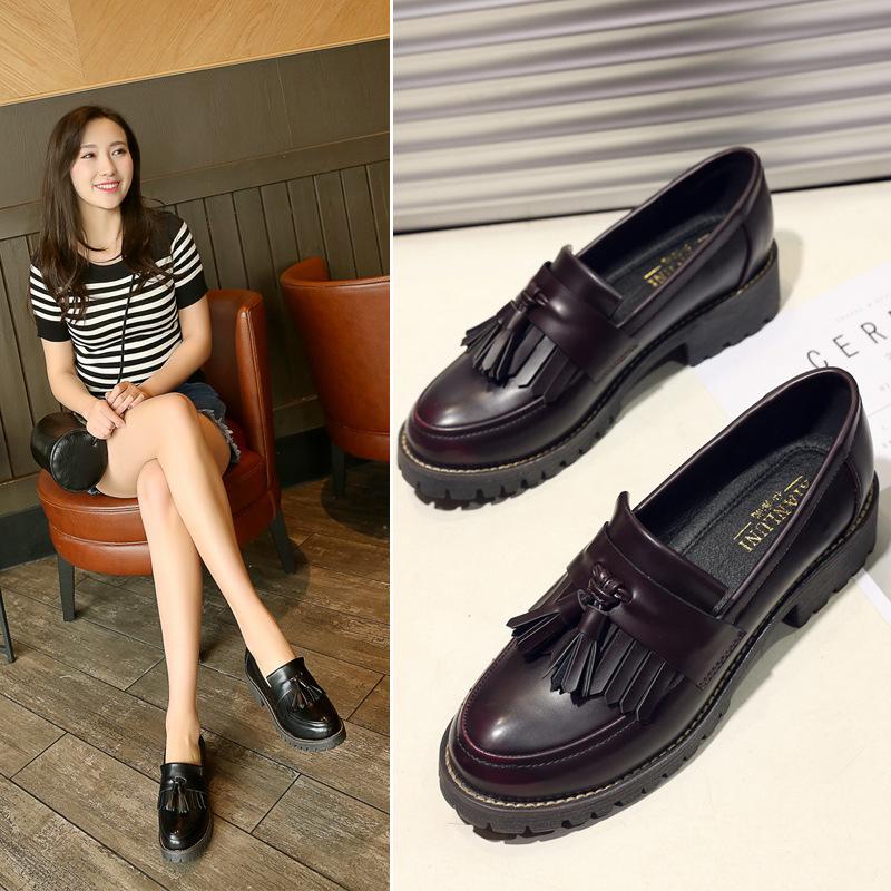 Women Daily Chunky Heel Tassel Synthetic Leather Loafers