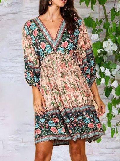 V Neck Short Sleeve Boho Dresses
