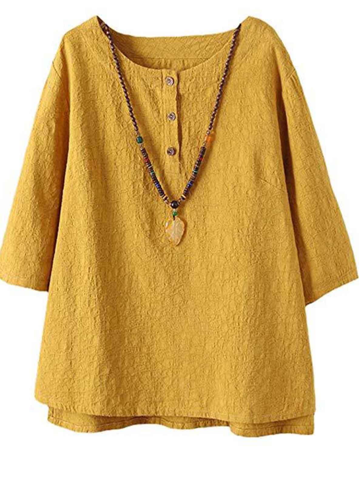 Half Sleeve Cotton-Blend Asymmetrical Casual Shirts & Tops