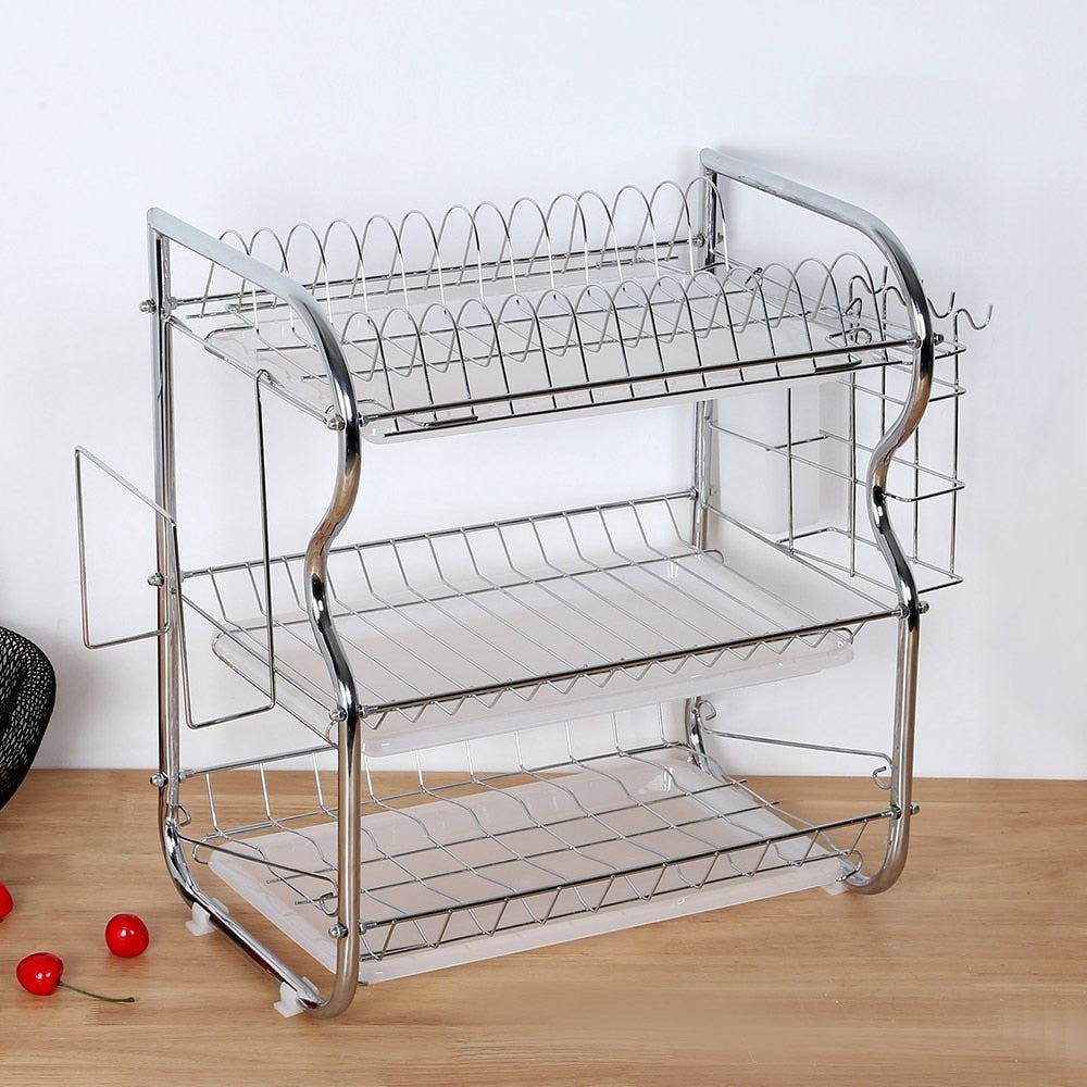 3 Layer Dish Drying Rack Kitchen Washing Holder Basket Stainless Knife Sink Dish Drain Rack