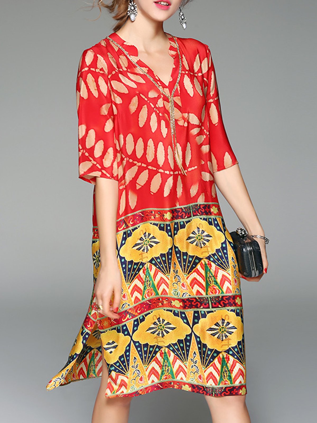 Multicolor Casual Shift Midi Plus Size Dress