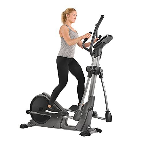 Sunny Health & Fitness Magnetic Elliptical Trainer Machine w/Device Holder, Programmable & Heart Rate Monitoring- Gray