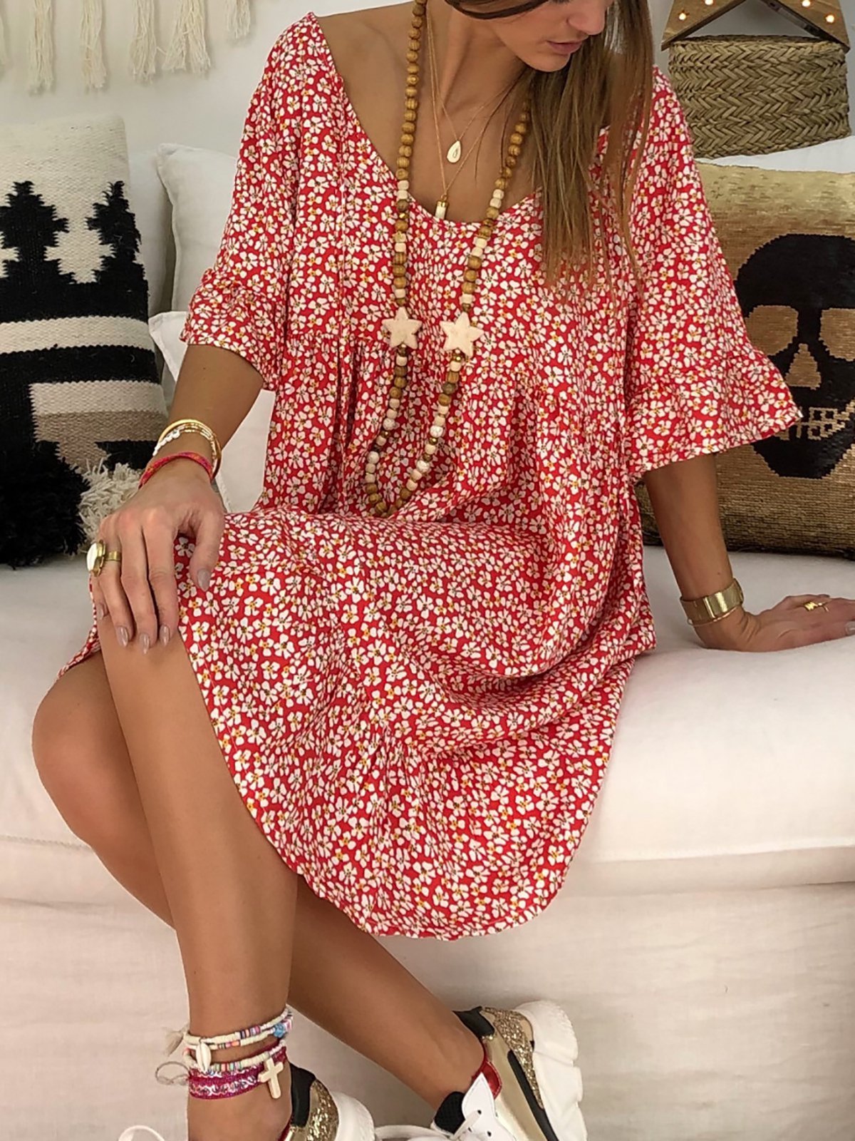 Chic Abstract Printed Short Sleeve Dress