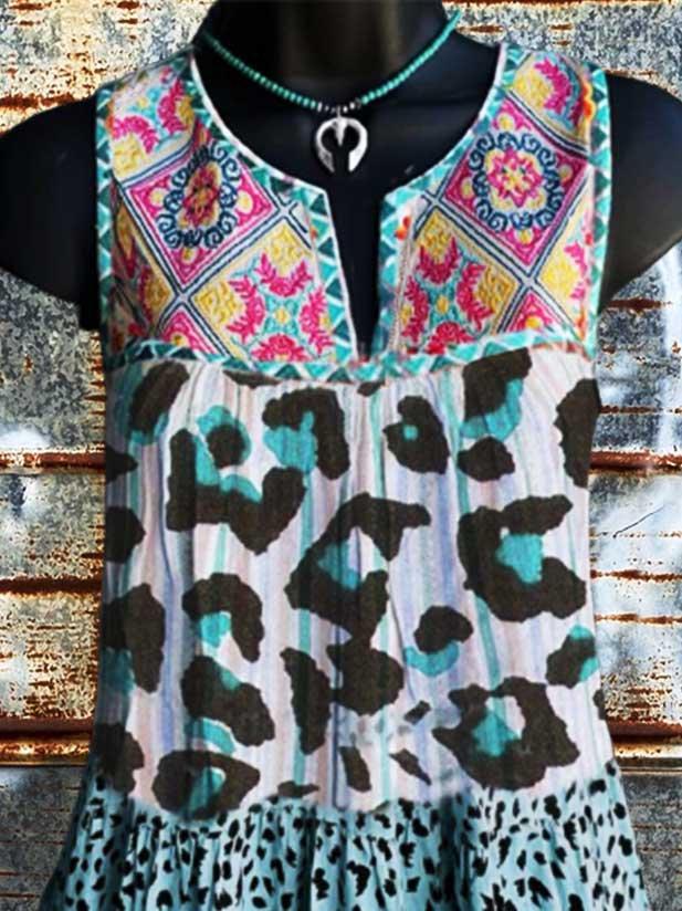 Leopard Crew Neck Casual Cotton-Blend Shirts & Tops