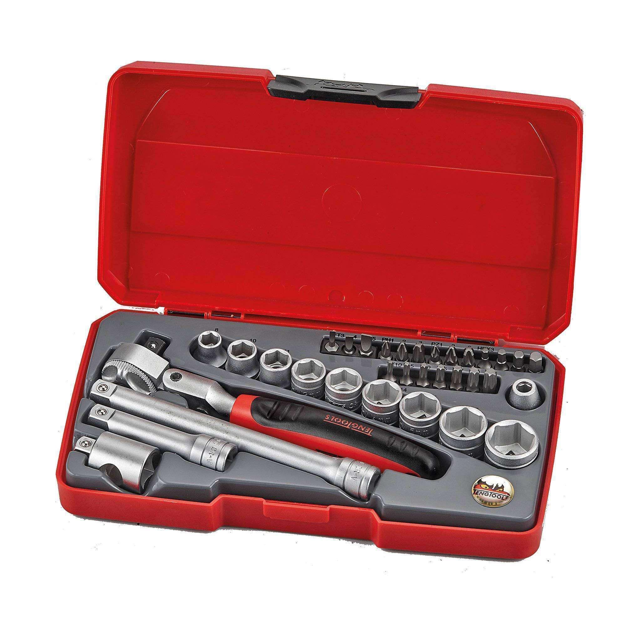 Teng Tools – 34 Piece 3/8 inch Drive Flex Head Ratchet Socket Set – TEN-O-T3834S