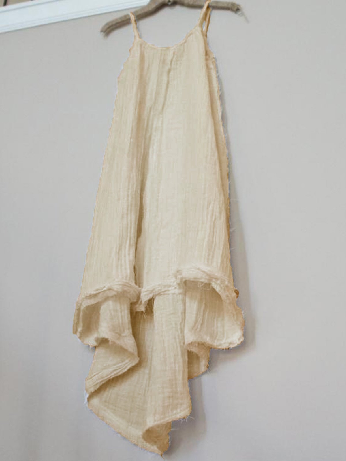 Summer Round Neck Solid Asymmetrical Hem Braces Skirts