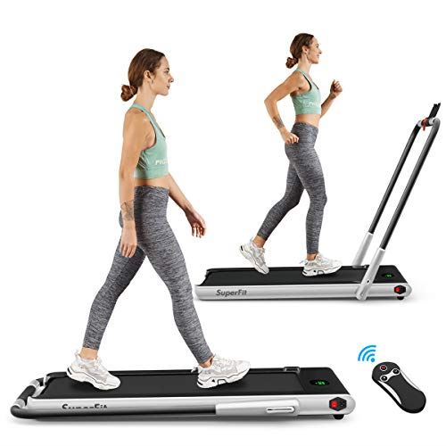 Goplus 2 in 1 Folding Treadmill, 2.25HP Under Desk Electric Superfit Treadmill,  APP Control, Remote Control- Silver