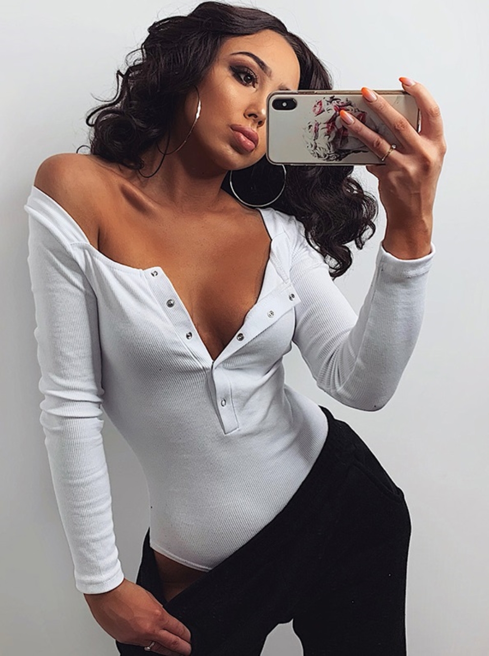 Sexy Button Up Long Sleeve Bodysuit