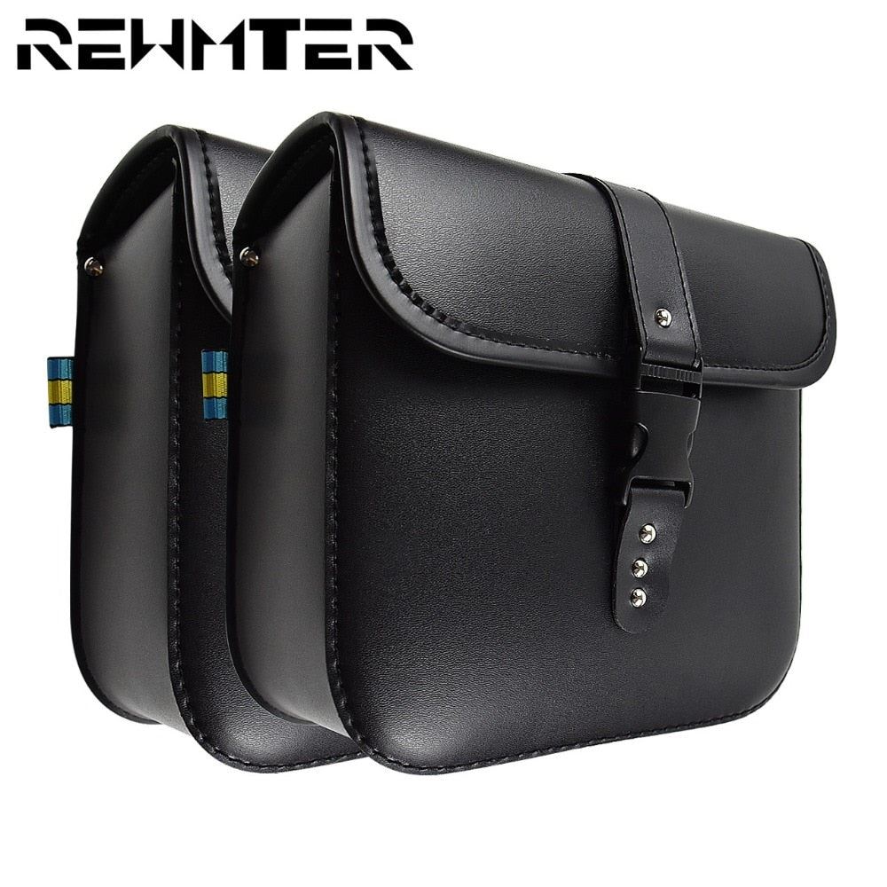 2PCS Motorcycle Saddle Side Bags Motor Luggage Chopper Bike Tool Bag PU Saddlebag