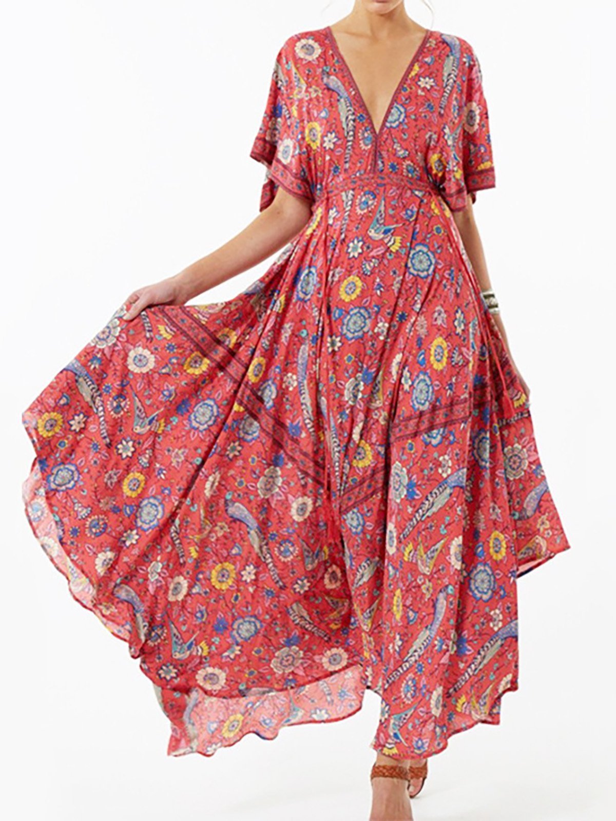 Boho Half Sleeve Chiffon Backless Vacation Dress