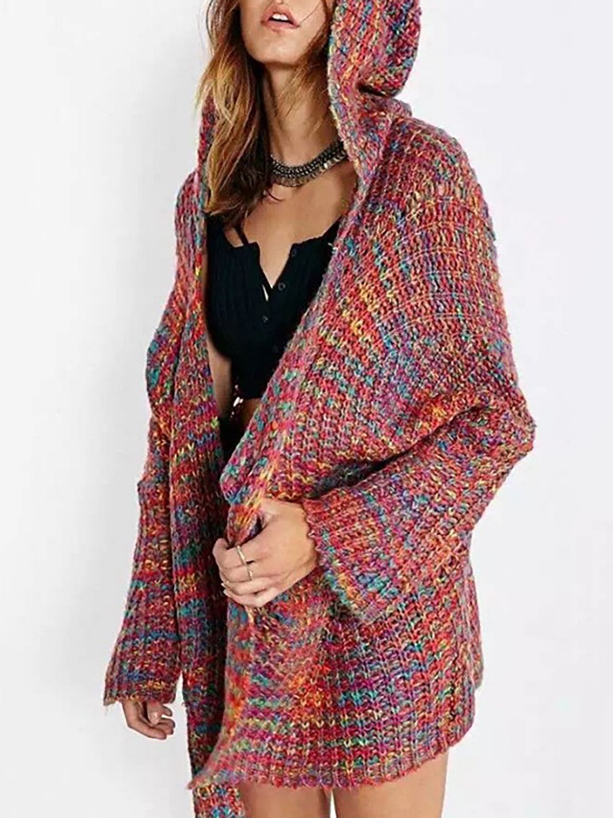 Cotton-blend Sweet Knitted Solid Quilted Coat