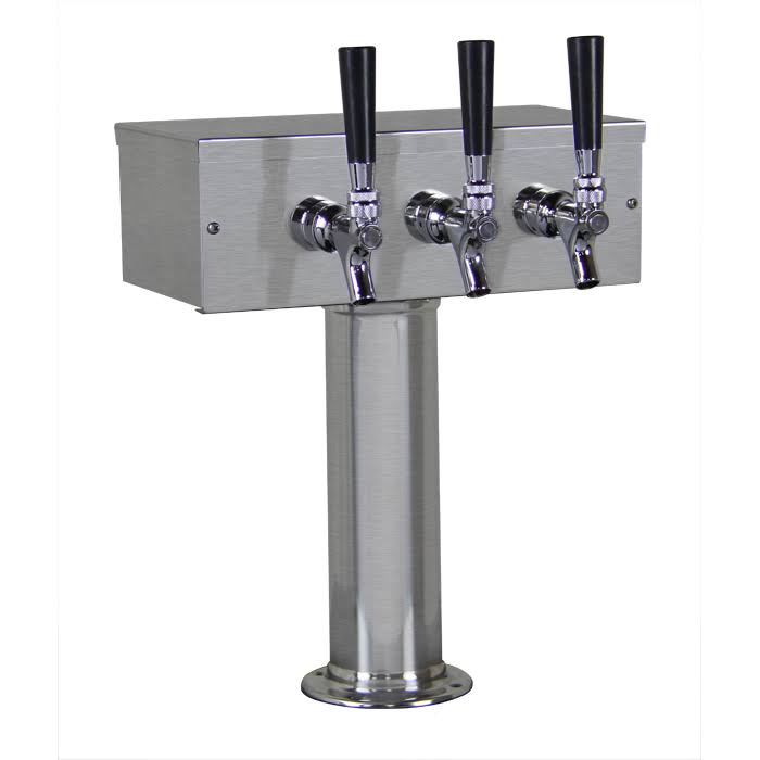 Kegco TTOW-3F-BRUSH Brushed Stainless Steel T-Style 3 Faucet Draft Beer Tower - 3 inch Column