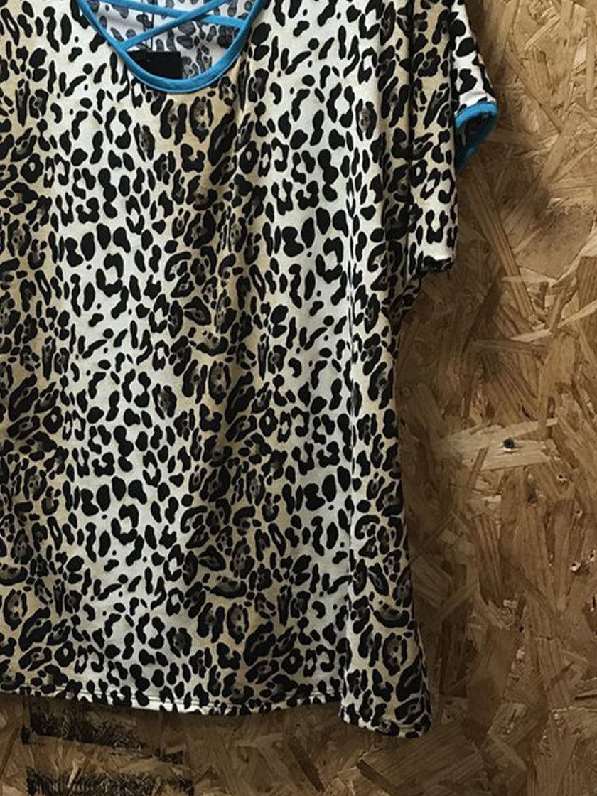 Leopard V Neck Jersey Short Sleeve Shirts & Tops