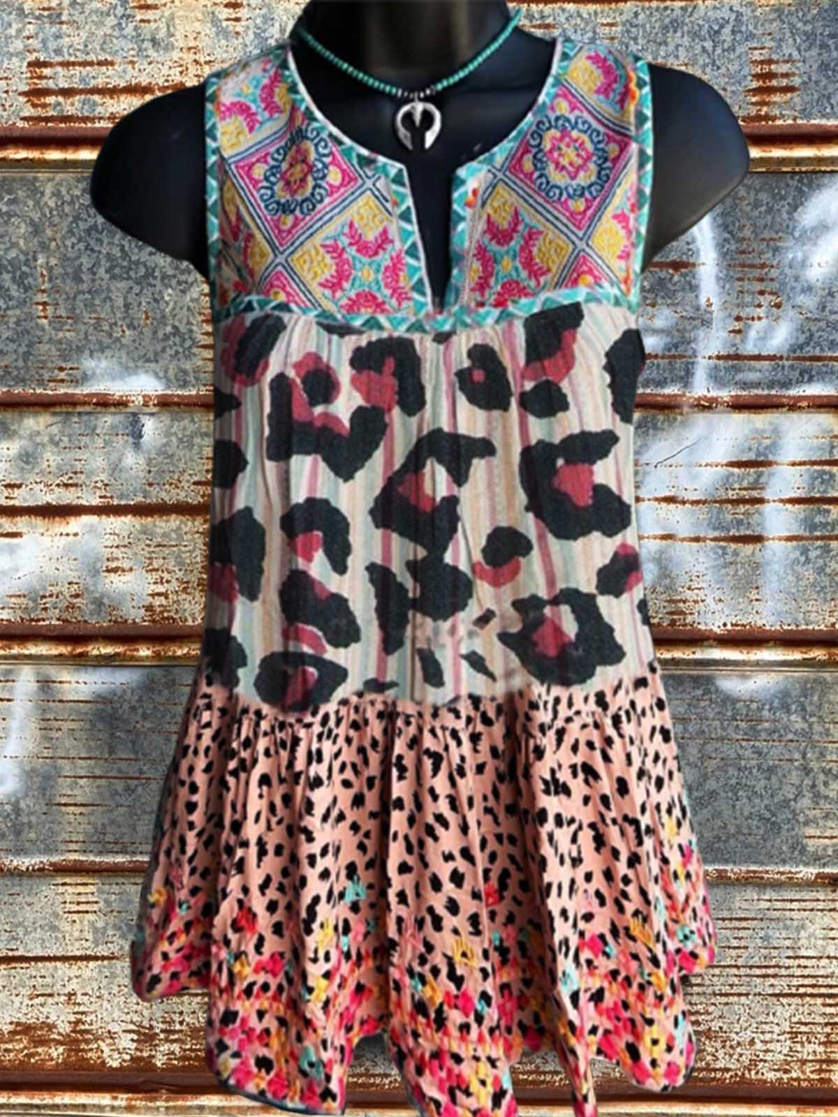 Sleeveless Vintage A-Line Crew Neck Shirts & Tops