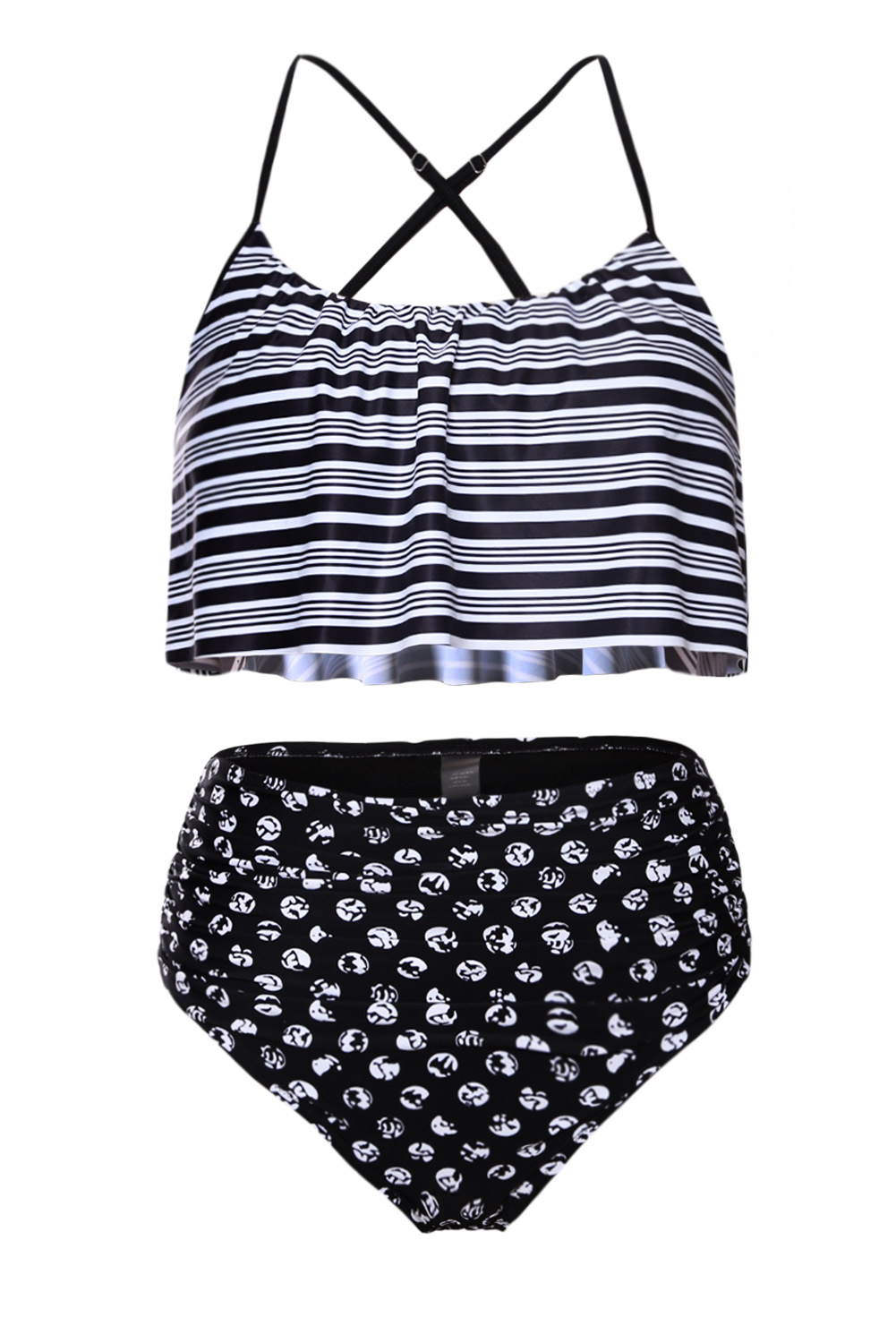 Glowing Top and Striped Bottom High Waist Swimwear