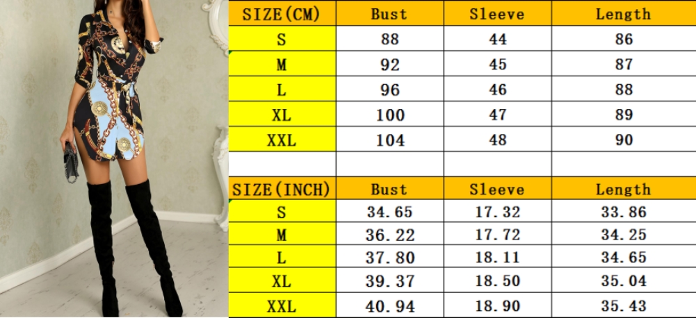 Chains Print Slit Blouse Dress with Sleeves