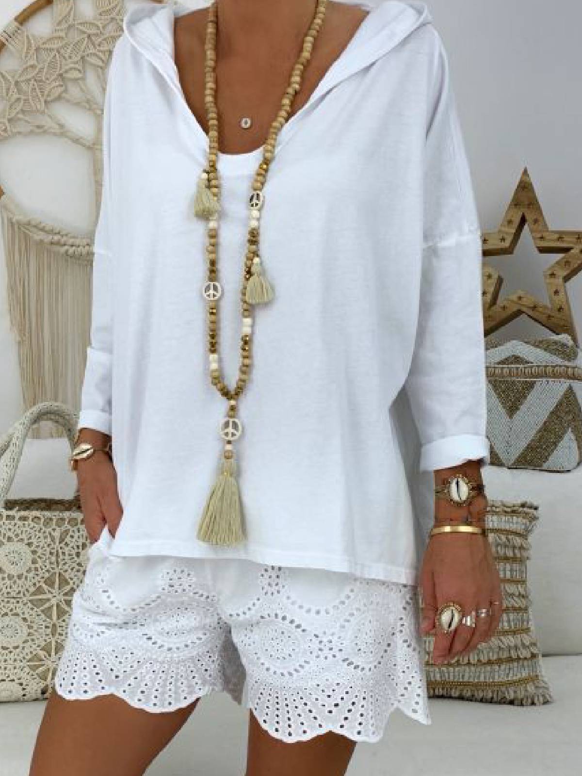 Long Sleeve Cotton-Blend Solid Shirts & Tops