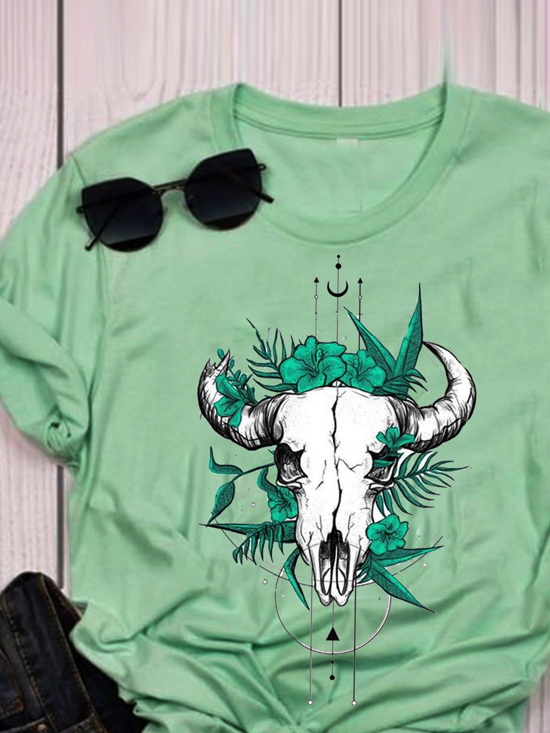 Green Cotton Vintage Floral Printed Shirts & Tops