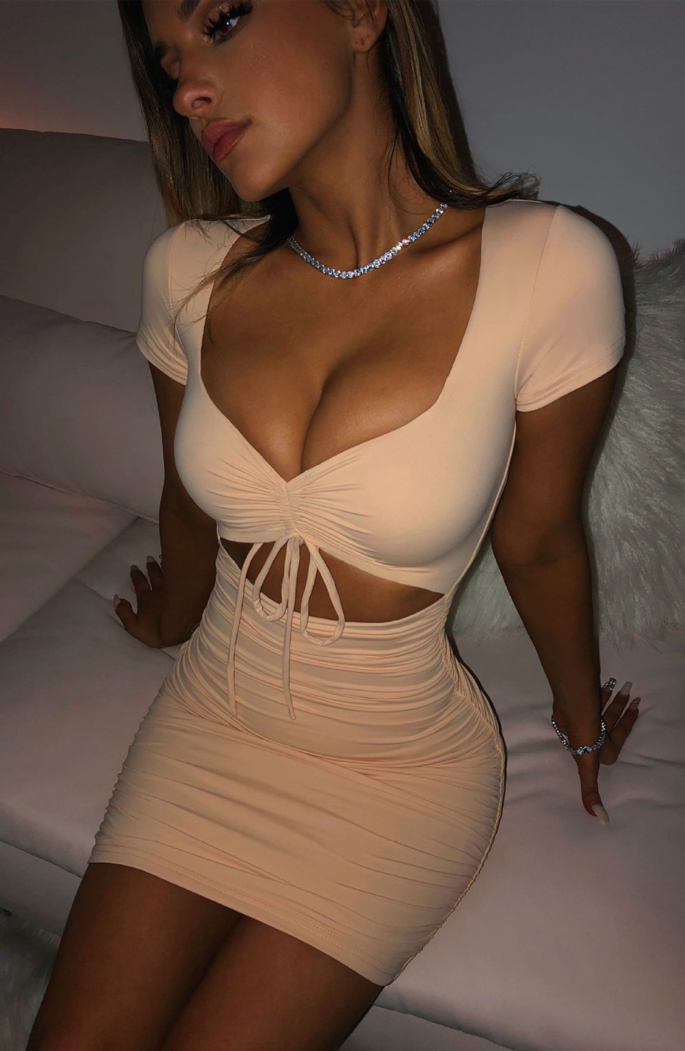 Sexy Cut Out Plain Ruched Mini Dress