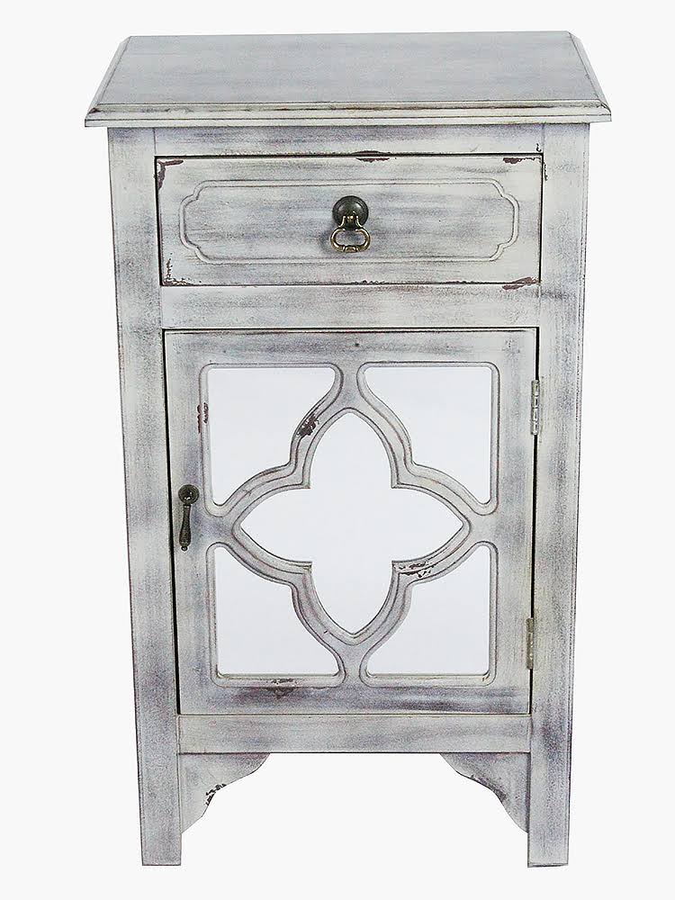 Gray Wash Wood Mirrored Glass Accent Cabinet with A Drawer and A Door