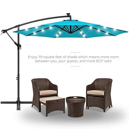 10ft Solar LED Offset Hanging Patio Umbrella �C Sky Blue