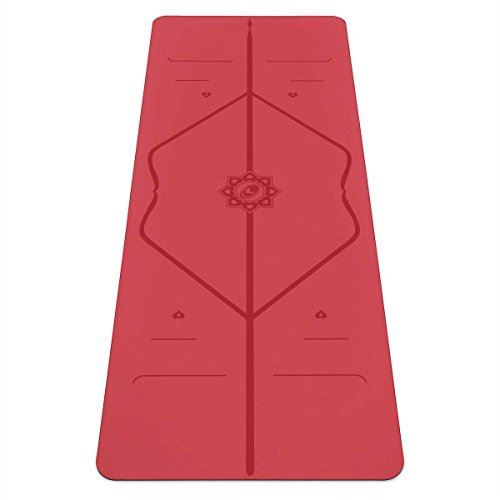 Liforme Pink Gratitude Travel Yoga Mat – Free Yoga Bag, Patented Alignment System, Warrior-Like Grip, Non-Slip, Eco-Friendly- Red
